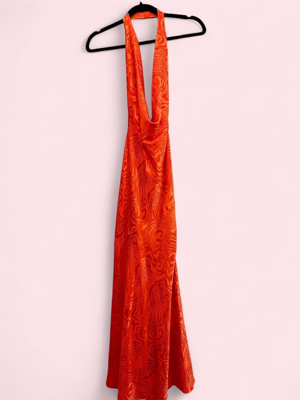 Ronny Kobo Collection Orange Halter Backless Evening Gown
